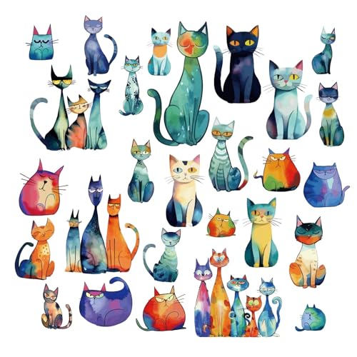 craspire 8 Stile Bunter Katzen Fensteraufkleber Selbstklebend Tier Wandaufkleber Abziehen Und Aufkleben Haftet PVC Wasserdicht Dekoration Für Schlafzimmer Zuhause Treppenhaus Restaurant Küche Vitrine von craspire