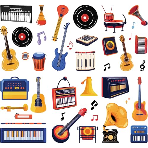 craspire 8 Stück 8 Stile Musik Fensteraufkleber Musik Wandaufkleber Kunststoff UV Wasserdicht Selbstklebend Musikinstrumente Klavier Gitarre Groß Für Schule Party Zuhause Klassenzimmer Wand Tür von craspire