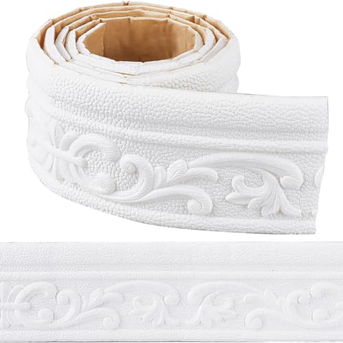 craspire 82 x 3 Zoll Selbstklebende Flexible Schaumstoffleiste weiße Kronenleiste Peel and Stick Tapetenbordüre 3D klebrige dekorative Wandkante Schaumsockelleiste Spiegelbordüre Wandlinien Hotel DIY von craspire