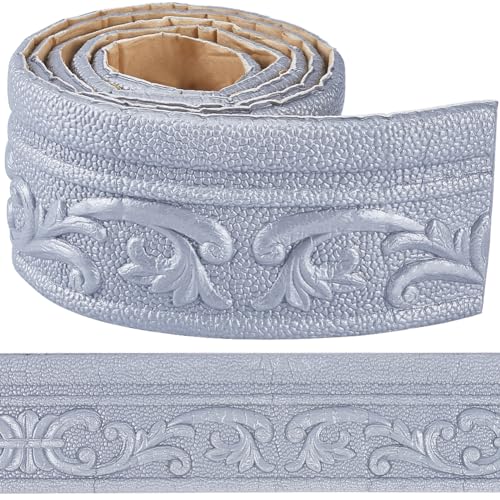 craspire 82 x 3 Zoll selbstklebende flexible Schaumstoffleiste Silber Zierleiste zum Abziehen und Aufkleben 3D-klebrige dekorative Tapetenbordüre Wandabschlussleiste Schaumstoff-Sockelleiste von craspire