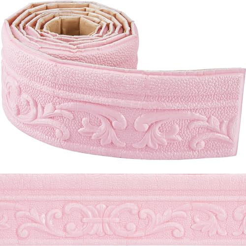craspire 88 x 3 Zoll Perlrosa 3D Selbstklebende Dekorative Tapetengrenze Schaumsockelleiste Selbstklebende Flexible Schaumstoffverkleidung Abziehbare Wandumrandung Spiegelumrandung Wandlinien Hotel von craspire