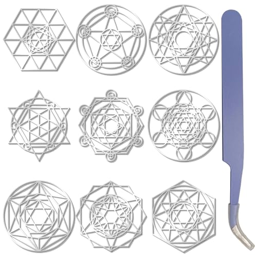 craspire 9 Stück 9 Stile Metall Stern Aufkleber Silberne Sterne Wasserdicht Selbstklebend Heilige Geometrie Fantasie Thema Geprägte Aufkleber Für DIY Sammelalben Epoxidharz Telefon Flaschen von craspire