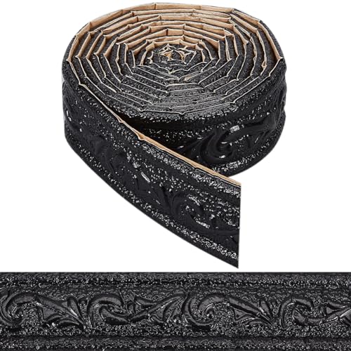 craspire 90 x 1.7 Zoll Selbstklebende Tapetenbordüre, Abziehen Und Aufkleben, Flexible Schaumstoffleiste, Schwarze Sockelaufkleber, 3D-Klebbare Dekorative Wandkanten, Schaumstoff-Fußleistenbordüre von craspire