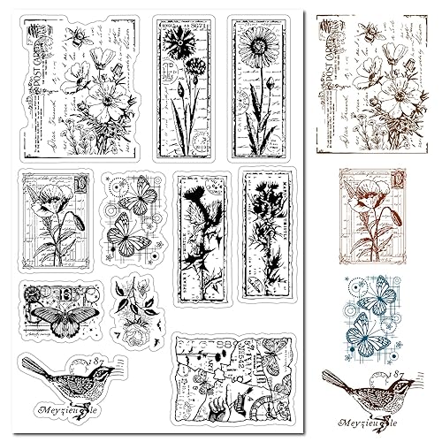 CRASPIRE Blumen Postkarte Klarer Gummistempel Mohn Motten Vögel Schmetterling Pflanzen Vintage Transparente Silikonsiegel Stempel Für Journaling Kartenherstellung DIY Scrapbooking Handgemacht von craspire