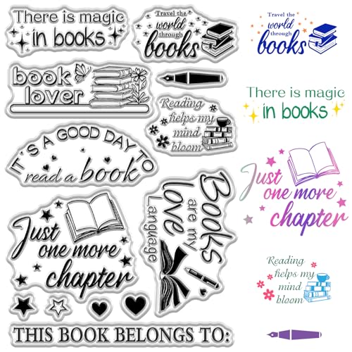 craspire Buch Stempel Aus Silikon Transparente Stempel Lesebücher Wörter Leser Bücherregal Wiederverwendbare Hintergrundstempel Für Bibliotheksausweise Scrapbooking Journaling Kartenherstellung von craspire