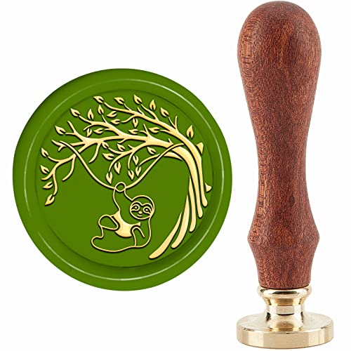 craspire Faultier Wachssiegelstempel Baum des Lebens Wachsstempel 30 mm/1.18 Zoll Abnehmbarer Messingkopf Siegelstempel Mit Holzgriff Für Einladungen, Umschläge, Karten, Geschenke, Scrapbooking von craspire