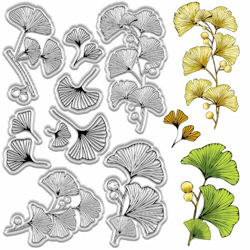craspire Ginkgo Blattstempel Blätter Transparenter Gummistempel Frühling Herbst Pflanze Retro Hintergrund Poststempel Wiederverwendbare Silikondichtungen Stempel Für DIY Scrapbooking Papierbasteln von craspire