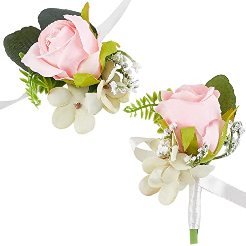 craspire Handgelenk-Set Im Knopfloch Mit Rosa Rose, Künstliche Hochzeit Boutonniere Seidenarmband, Ansteckblume Knopflöcher Rose Handgelenk Corsage Bräutigam Und Bräute Für Hochzeitszeremonie von craspire