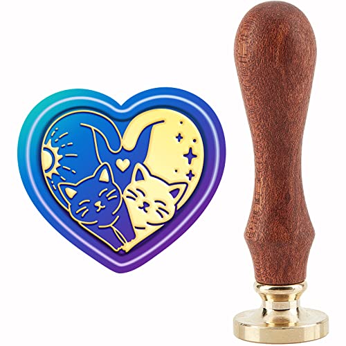 craspire Herz-Wachsstempel, Liebe, Yin Und Yang, Katze, Siegelstempel, Kupfersiegel, Retro, Abnehmbarer Messing-Stempelkopf Mit Holzgriff Für Umschläge, Briefe, Hochzeitseinladungen von craspire