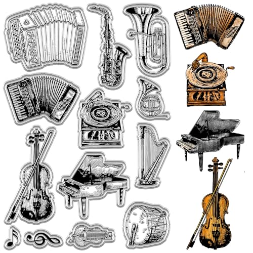 craspire Instrumente Klare Stempel Vintage Violine Klavier Gummistempel Wiederverwendbarer Hintergrund Poststempel Transparente Silikonstempelsiegel Für Die Erstellung von Journalen Und Karten DIY von craspire