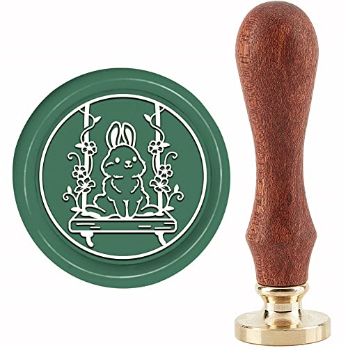 craspire Kaninchen-Wachssiegelstempel Schaukeln Siegellackstempel Blume 30 mm Retro Vintage Abnehmbarer Messing-Stempelkopf Mit Holzgriff Für Einladungen Karten Geschenkverpackung von craspire