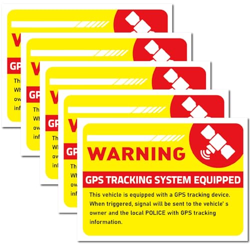craspire Mit GPS-Tracking-System Ausgestattetes Warnschild, 9.8" x 6.9" Selbstklebender Vinyl-Aufkleber, Sicherheitsaufkleber Für Fahrzeug, Autofenster, 5 Stück, Diebstahlsicherung, Für Innen von craspire