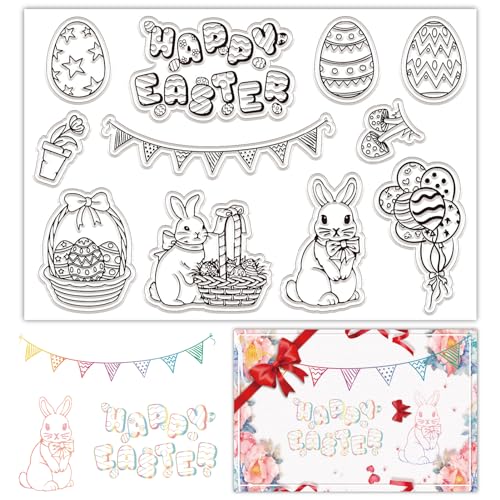 craspire Ostereier, Klare Gummistempel, Fröhliche Ostern, Worte, Kaninchen, Blumenkorb, Luftschlangen, Pilz, Blumentopf, Transparenter Poststempel, Silikonsiegel, Stempel, DIY, Scrapbooking von craspire