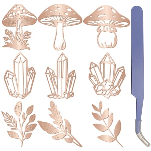 craspire Roségoldene Metallaufkleber Pilzaufkleber Mit Pinzette Wasserfest Selbstklebend Goldene Aufkleber Selbstklebende Rückseite Metallaufkleber Für Scrapbooking DIY Harzhandwerk von craspire