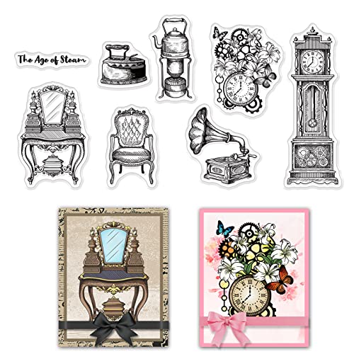 craspire Silikon Klare Stempel Vintage Grammophon Kommode Uhr The Age of Steam Design Klare Stempel Für Kartenherstellung Dekoration DIY Scrapbooking Prägung Album Dekor Handwerk von craspire