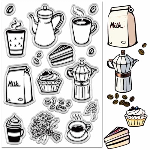 craspire Transparente Stempel Für Die Gestaltung von Tagebuchkarten Dessert Kaffee Blumen Milchkuchen Muster Wiederverwendbare Transparente Dichtungen Aus Gummi Silikon Für Geschenke DIY Scrapbooking von craspire