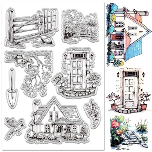 craspire Transparente Stempel Gummistempel Mit Bauernhof Motiv Zaun Adler Baum Blumen Pflanzen Retro Wiederverwendbarer Hintergrund Poststempel Transparenter Silikonstempel Für Tagebuch von craspire