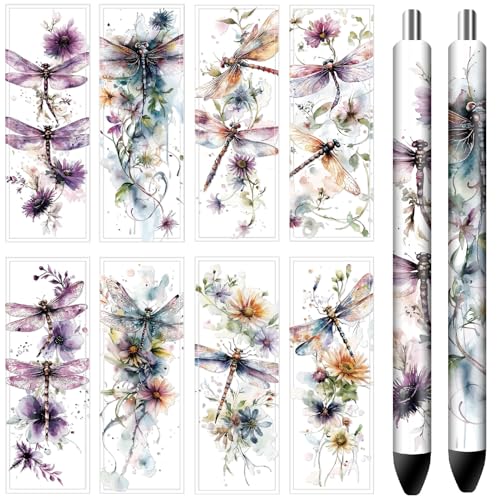 craspire UV DTF Stift Verpackung Transfer Aufkleber Libelle 48 Stück 8 Stile Wasserdicht Transparent Druck Klebrig Niedliche Aufkleber für Personalisierte DIY Bleistift Kugelschreiber Verpackung von craspire
