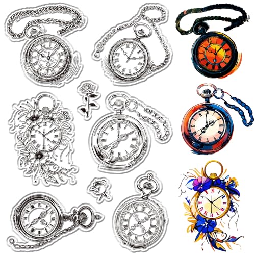 craspire Uhr Klarstempel Taschenuhr Blume Rose Silikonstempel PVC Wiederverwendbar Vintage Hintergrund Poststempel Transparente Gummistempelsiegel Für Tagebuch Kartenherstellung Dekoration von craspire
