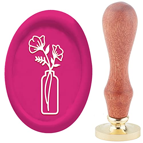 craspire Vase Blume Wachssiegelstempel Kupfer Oval 20 × 30 mm Vintage Siegelstempel Abnehmbarer Messingkopf Mit Holzgriff Für Hochzeit Brief Einladung Umschlag Karte Scrapbook Tasche von craspire