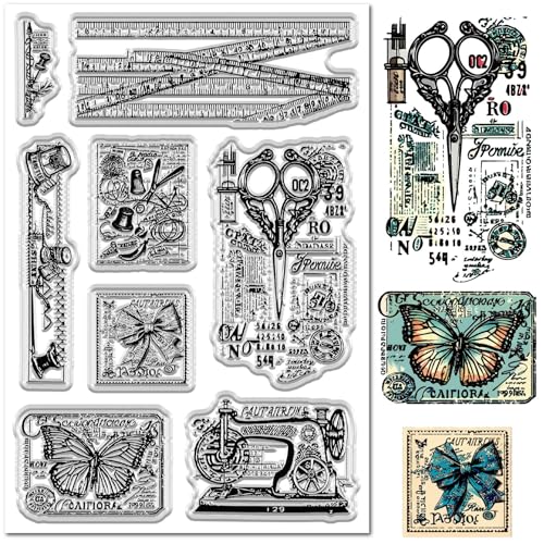 craspire Vintage Nähmaschine Transparente Gummistempel Wiederverwendbar Retro Maßband Schmetterling Transparente Silikonstempelsiegel Für Journaling Kartenherstellung Dekoration DIY Scrapbooking craspire Vintage Nähmaschine Transparente Gummistempel Wiederverwendbar Retro Maßband Schmetterling Transparente Silikonstempelsiegel Für Journaling Kartenherstellung Dekoration DIY Scrapbooking von craspire