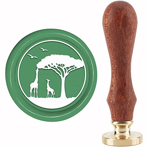 craspire Wachs-Siegel-Stempel, Giraffe Unter Baum, Vintage-Wachsstempel, 30 mm/1.18 Zoll, Abnehmbarer Messingkopf, Siegelstempel Mit Holzgriff Für Einladungen, Umschläge, Karten, Geschenke von craspire