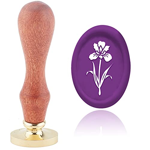 craspire Wachssiegelstempel Iris Siegelwachsstempel Blume 20 × 30 mm Abnehmbarer Messingkopf Siegelstempel Mit Holzgriff Für Karten, Einladungen, Geschenk von craspire