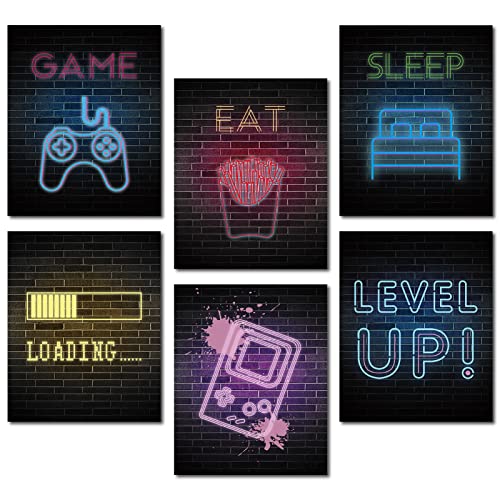 craspire Wand-Kunstdruck, Spielschild, Kunstmalerei, 6er-Set, Papier, Level Up, Wanddekoration, Buntes Wandkunstposter Für Gamer, Raumdekoration von craspire
