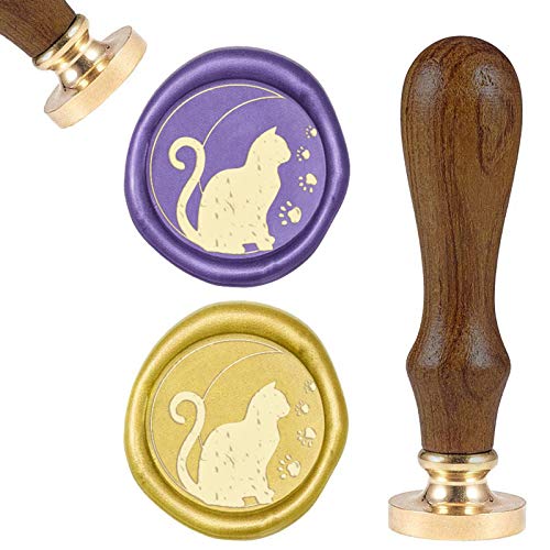 craspire Wax Seal Stamp Katze Und Mond, Vintage Siegel Wachs Stempel Tier Retro Holz Stempel Wachs Siegel 25mm Abnehmbare Messing Siegel Holz Griff Für Umschläge Einladungen Hochzeit Verschönerung von craspire