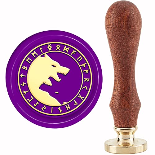 craspire Yin-Wachssiegelstempel Yang-Siegelwachsstempel Wolf 30 mm Retro Vintage Abnehmbarer Messing-Stempelkopf Mit Holzgriff Für Einladungen Weihnachtsgeschenkverpackung von craspire