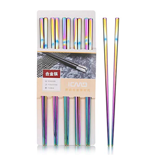 crazy-m 5 Paar Essstäbchen bunt Metallischer Stahl Edelstahl Essstäbchen Metall Qualitäts-Metall bunt Essstäbchen Luxus-Platz Edelstahl Stainless bunt Chopsticks Essstäbchen aus Edelstahl 23 cm von crazy-m