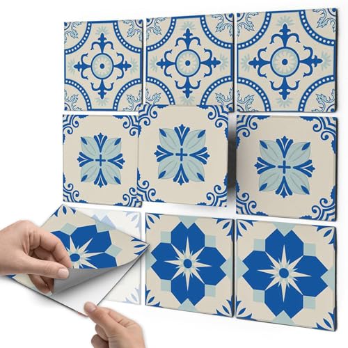 10 Stück Fliesenaufkleber, Klebefliesen 15x15 cm für Küche und Bad - Fliesenfolie, Mosaikfliesen selbstklebend - SET // Design: Barcelona Bordüre von creatisto