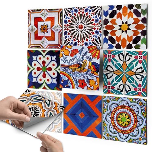 10 Stück Fliesenaufkleber, Klebefliesen 15x15 cm für Küche und Bad - Fliesenfolie, Mosaikfliesen selbstklebend - SET // Design: Portugiesisch von creatisto