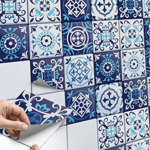 10 Stück Fliesenaufkleber, Mosaikfliesen 15x15 cm für Bad und Küche - Fliesenfolie, Klebefliesen selbstklebend - SET // Design: Blue Dreams von creatisto
