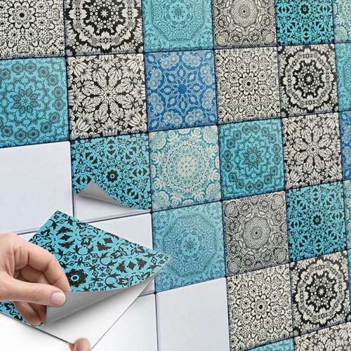 10 Stück Fliesenaufkleber 10x10 cm für Bad und Küche - Fliesenfolie, Klebefliesen - selbstklebende Fliesen SET // Design: Marokkanisch von creatisto