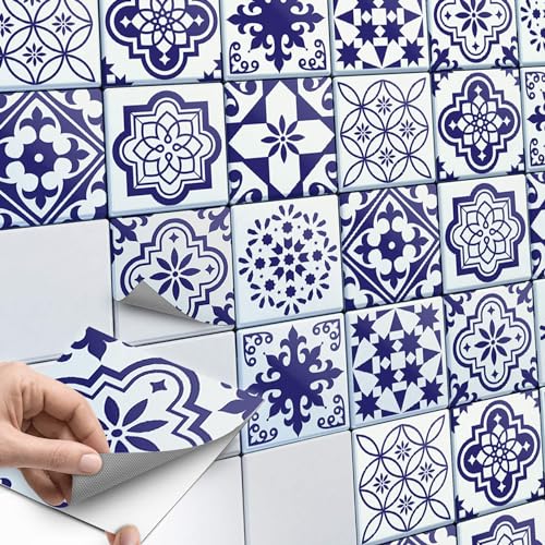 10 Stück Folie Klebefliesen 20x20 cm für Küche und Bad - Mosaikfliesen, Fliesenaufkleber - Sticker Fliesen SET // Design: Azulejo Love von creatisto