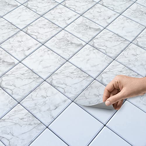 20 Stück Fliesenaufkleber 10x10 cm für Bad und Küche - Klebefliesen, Mosaikfliesen - Klebefolie Fliesen selbstklebend SET // Design: Marmor Weiß von creatisto