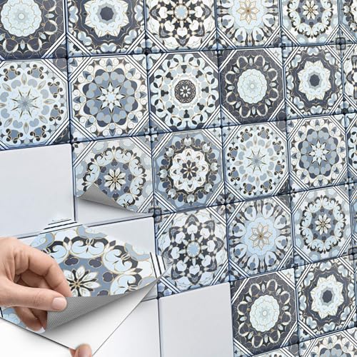 20 Stück Fliesenfolie für Bad und Küche 20x20 cm - Klebefliesen, Mosaikfliesen - Stickerfliesen, Fliesen Folie SET // Design: Grey Patternstyle von creatisto