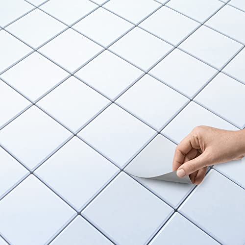 60 Stück Fliesenaufkleber 10x10 cm für Bad und Küche - Klebefliesen, Mosaikfliesen - selbstklebende PVC Fliesen SET // Design: Weiß von creatisto