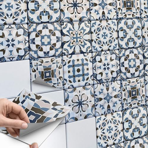 63 Stück Fliesenaufkleber 15x15 cm für Bad und Küche - Mosaikfliesen, Klebefliesen - selbstklebende PVC Fliesen SET von creatisto