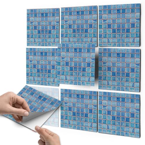 Aufkleber für Fliesen I Fliesensticker Vinyl Mosaikfliesen I Selbstklebende Dekorfolie zur Wandgestaltung von Bad u. Küchenfliesen - Fliesenmuster I 15x15 cm - Motiv Mosaik Blau - 9 Stück Aufkleber für Fliesen I Fliesensticker Vinyl Mosaikfliesen I Selbstklebende Dekorfolie zur Wandgestaltung von Bad u. Küchenfliesen - Fliesenmuster I 15x15 cm - Motiv Mosaik Blau - 9 Stück von creatisto