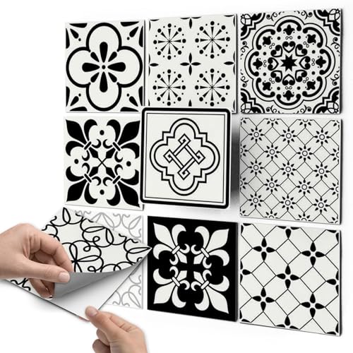 CREATISTO Fliesenfolie Fliesenaufkleber Mosaikfliesen - Klebefolie Aufkleber für Fliesen I Klebefliesen Deko Folien für Fliesen Ornament in Bad u. Küche (15x15 cm I 9 -Teilig) von creatisto