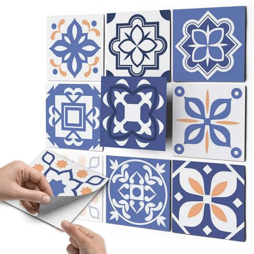 CREATISTO Fliesenfolie Fliesenaufkleber Mosaikfliesen - Selbstklebende Fliesen Folie I Klebefliesen Deko Folien für Fliesen Ornament in Bad u. Küche (10x10 cm I 9 -Teilig) von creatisto