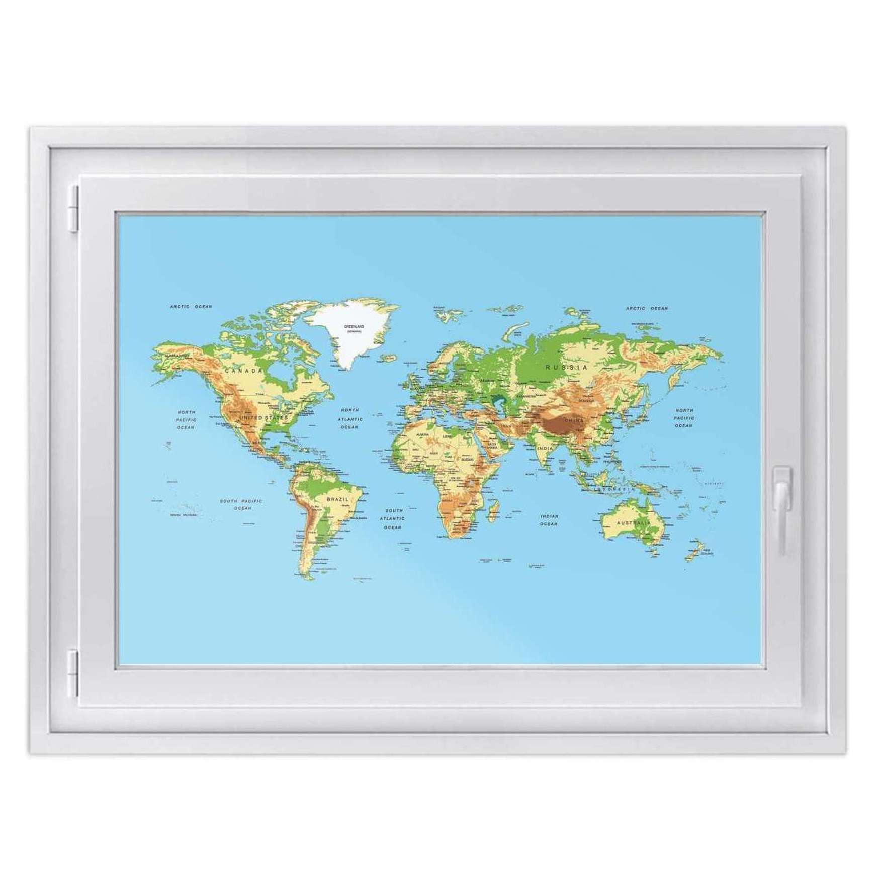 Fensterfolie [quer] - Design: Geografische Weltkarte 70x50 cm von creatisto