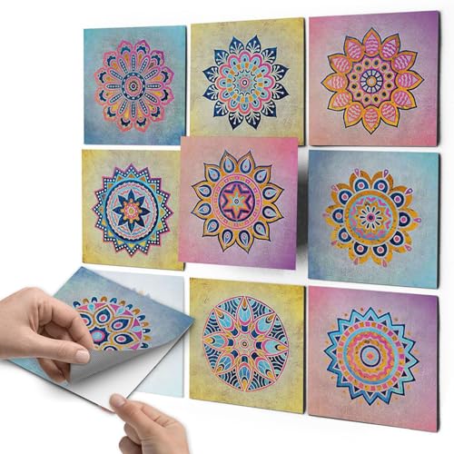 Fliesenaufkleber - Mosaikfliesen I Fliesenfolie statt Fliesenlack I Klebefolie für Bad-Fliesen - Küchenrückwand und Fliesenspiegel verschönern I 10x10 cm - Motiv Indian Tiles - 9 Stück von creatisto