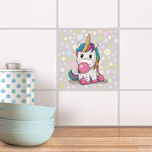 Fliesenaufkleber für Bad und Küche I Fliesen Folie Sticker wiederablösbar I Fliesen verschönern - Fliesenverkleidung für Bad- und Küchenfliesen I Design: Rainbow das Einhorn von creatisto