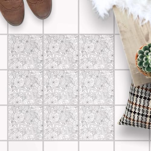 Fliesenaufkleber für - [ Boden Fliesen ] - Sticker Aufkleber Folie für Bodenfliesen - Bad oder Küche I Fliesenaufkleber als alternative zu Fliesenfarbe I 20x20 cm - Design Creative Lines von creatisto