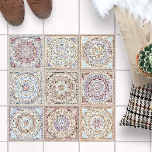 Fliesenaufkleber für - [ Boden Fliesen ] - Sticker Aufkleber Folie für Bodenfliesen - Bad oder Küche I Fliesensticker als alternative zu Fliesenlack I 10x10 cm - Design Mosaik Afrika von creatisto