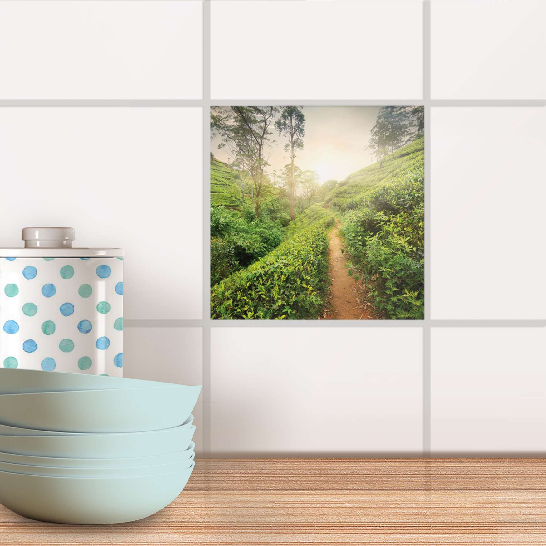 Fliesenaufkleber f?r K?che & Bad - Design: Green Tea Fields 10x10 cm Fliesenaufkleber f?r K?che & Bad - Design: Green Tea Fields 10x10 cm von creatisto