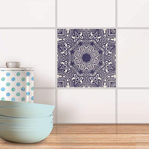 Fliesenposter für Küche und Bad I Fliesen-Folie Sticker selbstklebend I Fliesen renovieren - Fliesenspiegel für Küchen- und Badfliesen I Design: Blue Mandala von creatisto